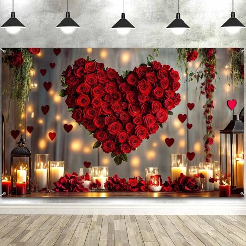 7X5ft Valentine's Day Backdrop Red Love Heart Photography Background, Wedding Bridal Party Background Decor Proposal Confession Backdrop Banner Portrait Photo Studio Booth Props, Red-5 - color: Red-5, size: 7x5ft