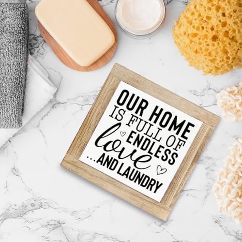 Funny Laundry Signs, Our House is Full of Endless Love and Laundry Sign, Farmhouse Shelf Decoration, Table Art Sign for Wash House, Rustic Home Decor, Country Style Decors for Tabletop or Wall - color: Color21