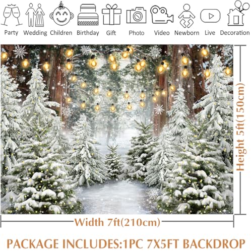 Avezano 7x5ft Winter Forest Backdrop Wonderland Snowflake Backdrop Snowy Christmas Tree Photography Background Winter Christmas Holiday Party Decorations Photo Booth Props - size: 7x5ft