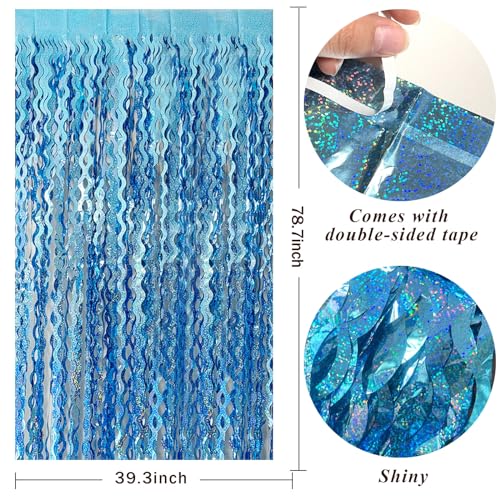 Tinsel Foil Fringe Curtains Wavy Backdrop for Parties Sparkle Metallic Wavy Foil Fringe Backdrop Curtain for Party Decorations Photo Booth Props for Birthday Graduation Wedding - color: Light Blue, size: 5 Pack