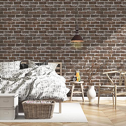Timeet Rustic Brown Brick Wallpaper Peel and Stick Wallpaper Brick Self Adhesive 17.7"×236" Brick Textured Contact Paper Vinyl Waterproof Vintage Wall Paper Living Room Bedroom Decor - color: Brown, size: 17.7" x 236"