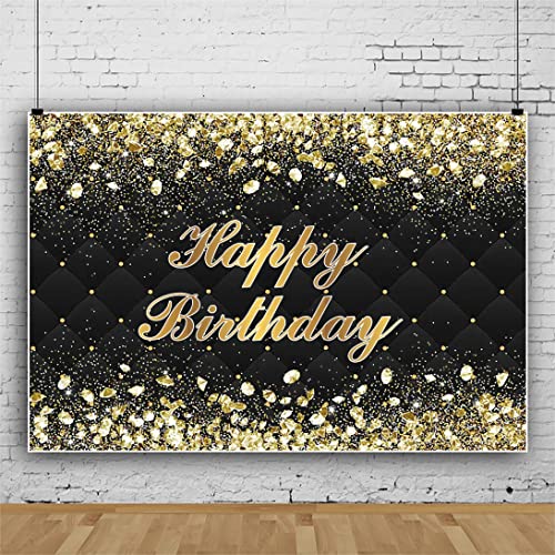Renaiss 5x3ft Happy Birthday Backdrop Banner for Photoshoot Gold Diamonds Royal Black Photography Background for Men Women 30th 40th 50th 60th 70th 80th Bday Party Decor Glittering Photo Booth Prop - color: Bday-D, size: 5x3ft