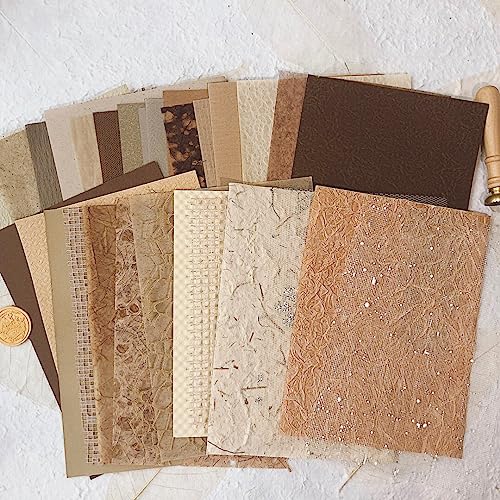 30Pcs Unique Handmade Textured Scrapbook Paper&Mesh Fabric set - A5 sheet Craft Mulberry Special Rice Paper Mix for Scrapbooking Junk Journaling Supplies Card Collage DIY Materials, 5.8x8.2 inches