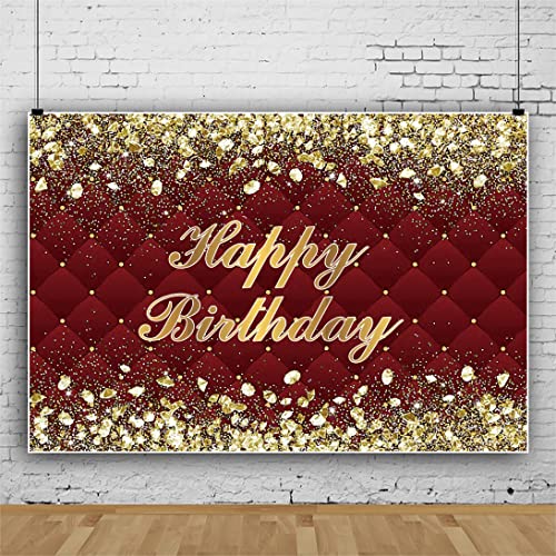 Renaiss 6x4ft Happy Birthday Backdrop Banner for Photoshoot Gold Diamonds Royal Red Photography Background for Men Women 30th 40th 50th 60th 70th 80th Bday Party Decor Glittering Photo Booth Prop - color: Bday-R, size: 6x4ft