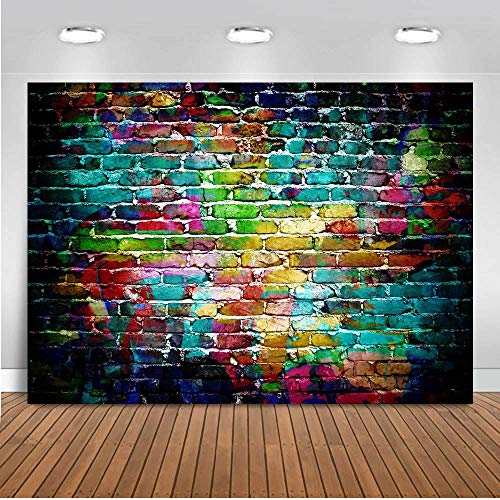 9x6FT Colorful Brick Wall Photography Backdrop Vinyl Graffiti Backdrops Adults Children Portrait Photo Background Studio Props Booth Birthday Party Decor Supplies Photoshoot 2.7x1.8m