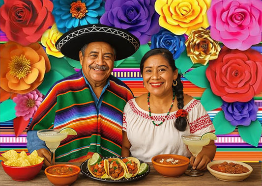 Mexican Theme Party Striped Backdrop Fiesta Cinco De Mayo Paper Flowers Background Party Decoration for Cake Table Decor Photo Booth 7X5FT - size: 7′x5′