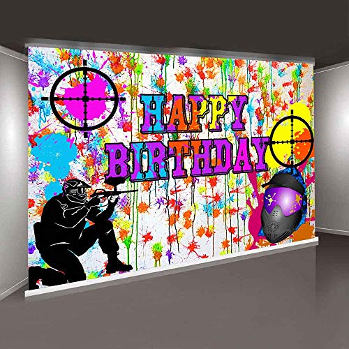 7x5ft Paintball Party Green Camo Splash Backdrop for Birthday Party Photobooth Props LSME1460