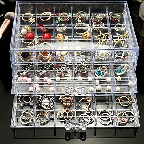 YUFONG Earring Storage Box Organizer 3 Drawers Acrylic Jewelry Storage Box Holder Transparent Jewelry Display Stand with 72 Small Compartments Gift for Women Girls (Clear) - color: Clear