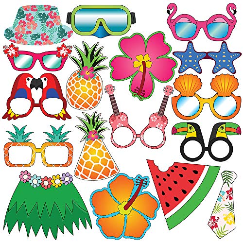 Luau Photo Booth Props - 40 Pieces - Hawaiian Tropical Tiki Party Supplies, Decorations and Gifts