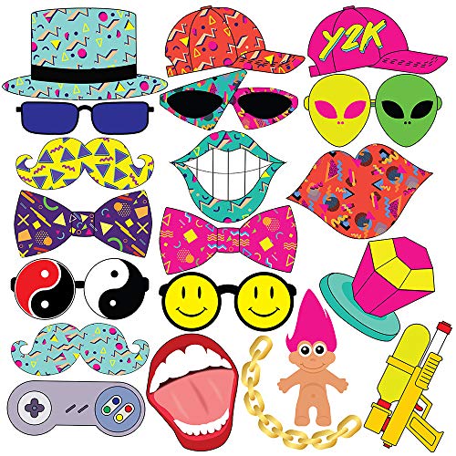 Throwback 90s Photo Booth Props - 40 Pieces - Funny 1990s Theme Party Supplies, Decorations and Gifts