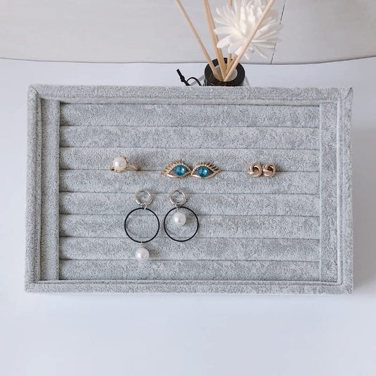 AKOAK 1 Pack Jewelry Display Tray Wooden Flannel Dresser Ring Earring Bracelet Watch Storage Case Portable Display Rack (gray) - color: gray