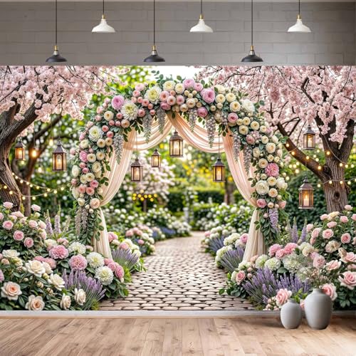 7X5ft Spring Floral Arch Backdrop, Romantic Garden Wedding Blossom Tree Scenery Photography Background for Bridal Shower Engagement Party Decoration Photo Booth Studio Wall Decor Banner - color: Multi5, size: 7X5FT