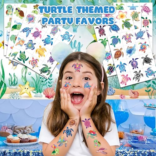 96 PCS Turtle Pre-Cut Temporary Tattoos for Kids | Super Cute First Themed Birthday Party Favors, Supplies, Decorations, Cute Ocean Animal Tattoo Stickers (multiple) - color: multiple