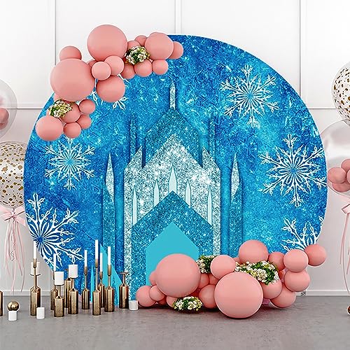 Renaiss 6x6ft Ice Freeze Castle Round Backdrop Cover Winter Wonderland Circle Photography Background Ice Snow World Snowflake Princess Girl Baby Shower Birthday Party Decor Arch Photo Booth Props - size: Diameter 6 ft