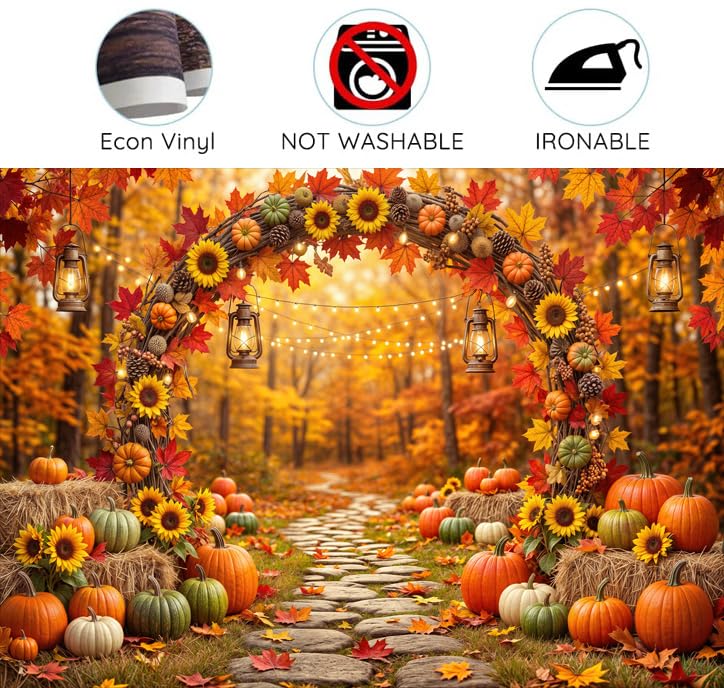 5 x 3 ft Fall Backdrop Autumn Scenery Sunflower Arch Maple Leaves Forest Leaves Pumpkins Background Fall Farm Rustic Trail Thanksgiving Harvest Party Supplies Banner Picture Photo Booth - color: Multi9, size: 5x3ft