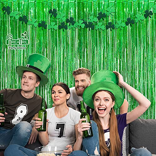 Green Tinsel Curtain Party Backdrop - GREATRIL Foil Fringe Streamers for St Patrick’s Day/Luau/Turtle/Hawaiian/Dinosaur/Ghost/Football/Christmas Decorations 2 Packs - color: Green