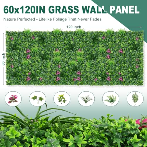 Yangrass Artificial Boxwood Wall Roll, 60"x120"(50 SQFT) Grass Wall Panels Greenery Wall Backdrop with Mint Plant Leaves, UV Protected Privacy Fence Screen Wall Grass for Indoor Outdoor Decor - color: Mint Leaves, size: 60x120 in 1pcs