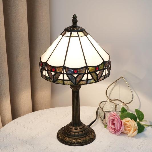 Small Tiffany Lamp Stained Glass Lamp Vintage White Tiffany Style Table Lamps Cute Unique Bedside Nightstand Lamp Mini Decorative Desk Night Light for Bedroom Kitchen Counter Small Spaces - color: Tiffany Lamp O