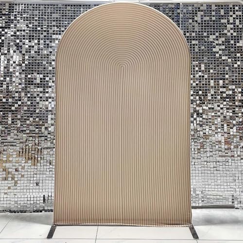 Double-Sided Arch Frame Fabric Cover Beige White Ripples Arched Panel Stand Cover for Wedding Birthday Baby Shower Parties Decoration (Beige-HP463,3X6ft) - color: Beige-HP463, size: 3X6ft