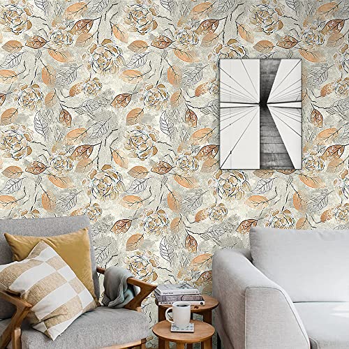 Vintage Floral Peel and Stick Wallpaper Leaves Removable Waterproof Wallpaper Floral Decorative Contact Paper Vinyl Flowers Self Adhesive Wall Paper 17.71in x 236.2in - color: Floral-17, size: 17.71" x 236.2"