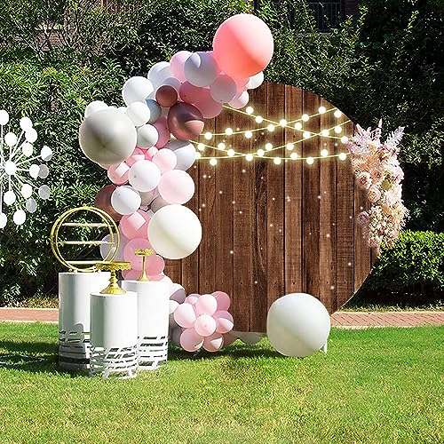 7.5x7.5ft Glitter Rustic Wood Round Backdrop Brown Wooden Texture String Lights Circle Photography Background for Baby Shower Birthday Wedding Bridal Shower Party Banner Photo Booth Props - size: 7.5x7.5ft-Diameter