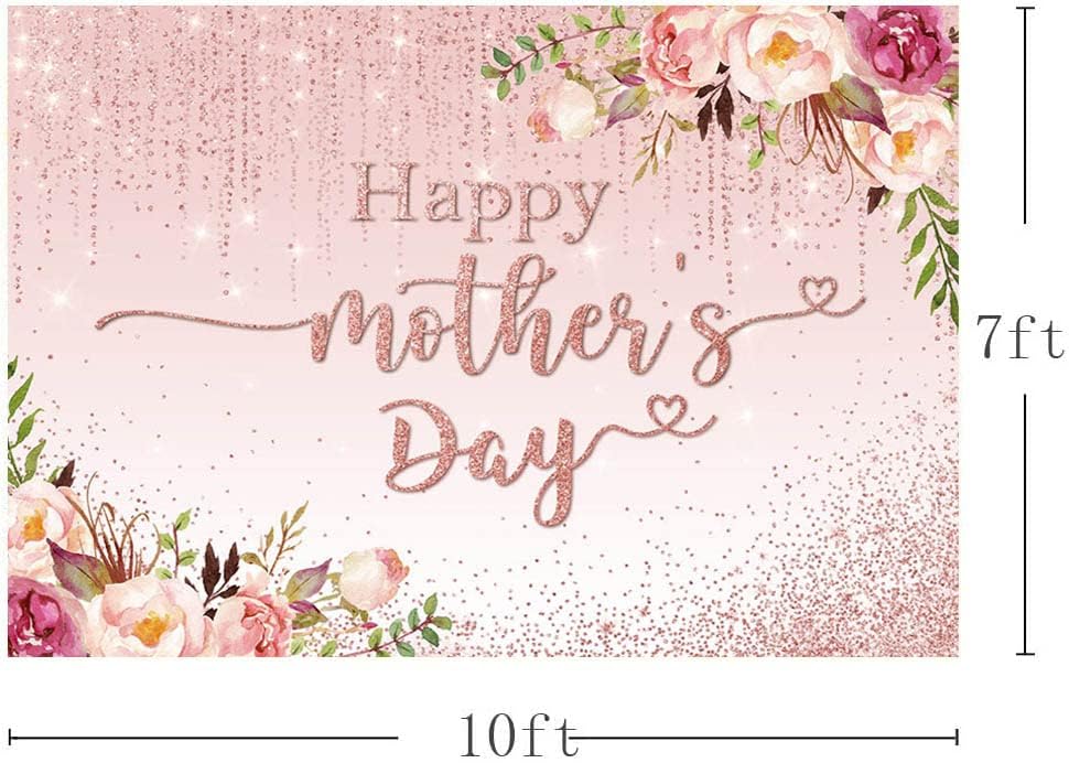 Mocsicka Happy Mother's Day Backdrop Floral Golden Dots Mothers Day Birthday Photography Background for Women Thanks Mother's Day Decorations Photo Booth Props (10x7ft New) - size: 10x7ft-2