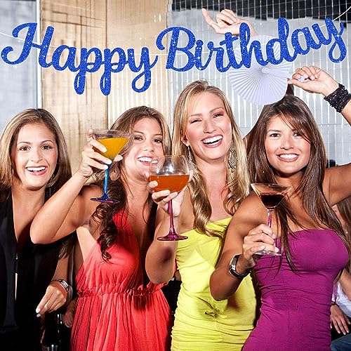 BEISHIDA Happy Birthday Banner - NO DIY,Blue 10Feet Pre-Strung-Glitter Birthday Sign Garland Backdrop Decorations for Women men Party - color: blue