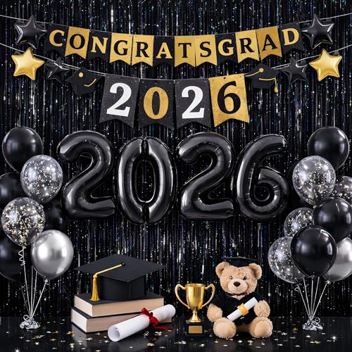 Graduation Decorations 2026 Foil Fringe Curtains- Melsan 3 Pack 3.2 x 8.2 ft Black Tinsel Curtain Photo Backdrop for Birthday Decorations Retirement Party Decorations Black - color: Black