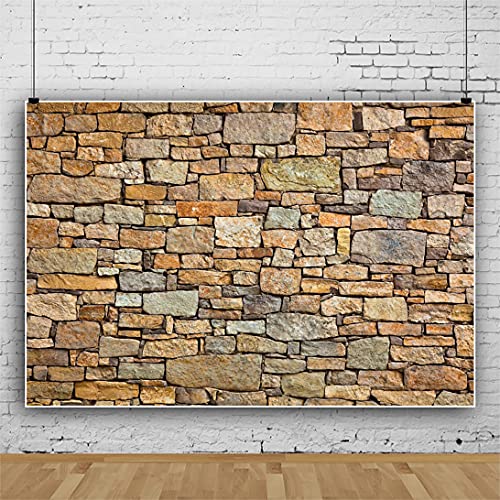 Laeacco 10x8FT Rustic Brick Wall Backdrop Vintage Brown Stone Brick Wall Texture Old House Photography Background Party Decorations Retro Wallpaper Newborn Baby Kids Adults Portrait Photo Shoot Prop - size: 10' x 8'