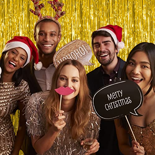 10 Pack Gold Fringe Curtain Backdrop Tinsel Streamers Birthday Party Decorations Christmas Photo Booth Backdrop Halloween New Year Graduation Baby Shower Theme Party Decorations - color: Gold, size: 39.4"w X 78.7"l (Pack of 10)