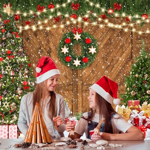 10x10ft Christmas Barn Door Backdrop for Photography Rustic Xmas Trees Wood Plank Photo Backdrop Snow Winter Holiday Backdrops Decorations for Party Supplies Photo Prop