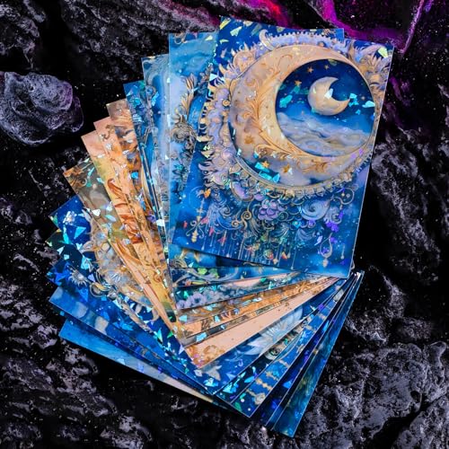30 Sheets Holographic Fantasy Star Moon Scrapbook Paper - Self Adhesive Shiny Mysterious Starry Night Scrapbook Washi Stickers for Junk Journal Supplies,Planner,Album Craft Supplies - color: Mysterious Star, size: 3.94″ x 5.51″