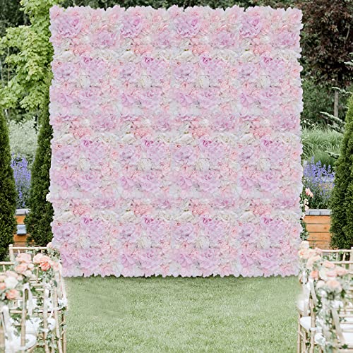 LOYALHEARTDY Artificial Flower Wall Panels 12 Pack of 16 x 24" Flower Wall Mat Faux Rose Flower Backdrop Panels for Backdrop Wedding Wall Decorations Light Pink - color: 12 Pcs, Light Pink+white