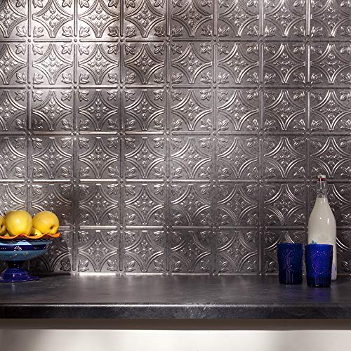 FASÄDE Traditional Style/Pattern 1 Decorative Vinyl 18in x 24in Backsplash Panel in Galvanized Steel (5 Pack) - color: Galvanized Steel, size: 5 Pack