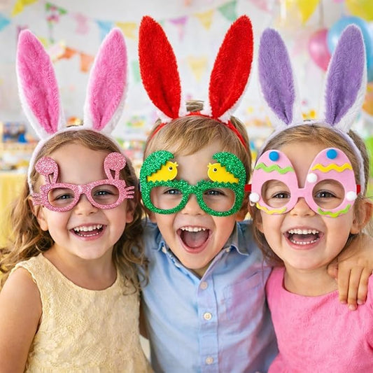Easter Headbands and Glasses Set, 6PCS Bunny Ear Headbands & Funny Easter Glasses, Cute Photo Props for Easter - color: A