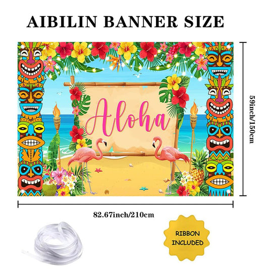 AIBIIN Summer Hawaiian Backdrop Hawaiian Aloha Party Decoration Luau Beach Banner Tropical Flamingo Pool Beach Party Decoration for Tiki Themed Photo Props Supplies 7x5ft - color: Aloha, size: 7x5ft