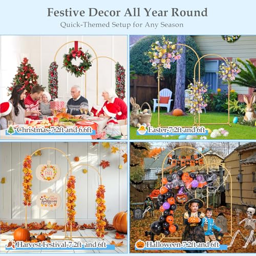 Arch Backdrop Stand, 7.2FT 6FT Wedding Arch Gold Set of 2, Metal Balloon Arch Kit Stand with Base for Gender Reveal Ceremony Birthday Anniversary Bridal Graduation Party Event Background Decoration - size: 7.2FT+6FT