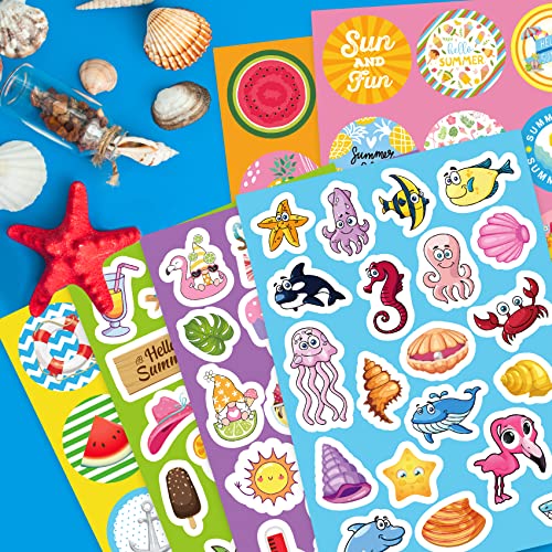Joy Bang 500 PCS Summer Stickers for Kids, 30 Sheets Beach Ocean Tropical Stickers Bulks, Ice Cream Sea Animal Holiday Hawaiian Sticker Crafts School Teacher Classroom Party Favors Essentials - style: Summer