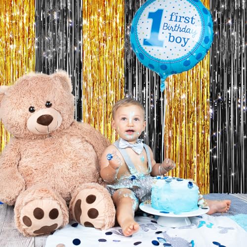 2Pack Black Gold Metallic Tinsel Foil Fringe Curtains, Door Streamers Photo Booth Backdrop for Birthday Party, Tinsel Curtain Backdrop for Wedding Baby Shower Bachelorette Christmas Party Decorations - color: Black Gold