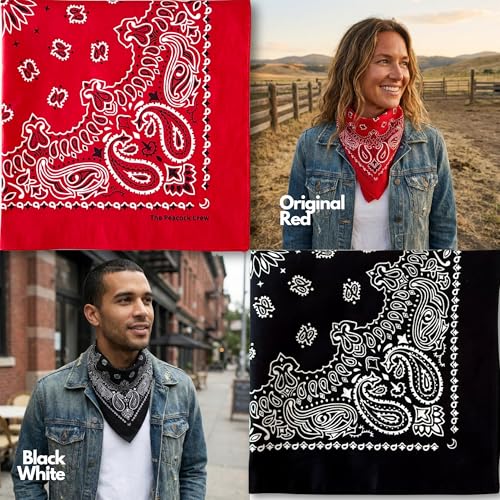 The Peacock Crew Premium Soft Cotton Bandanas Pack for Men and Women Paisley 22 x 22 inches - color: Pack of 10 Multicolor