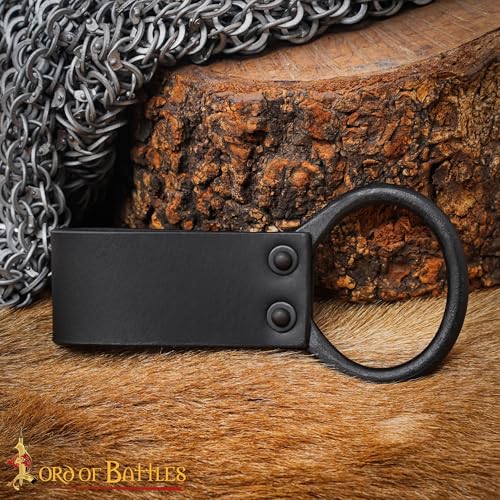 Lord of Battles Medieval Genuine Leather Axe Frog | Axe Holster with Belt Loop | Waist Holder for Axes, Tools - color: Black