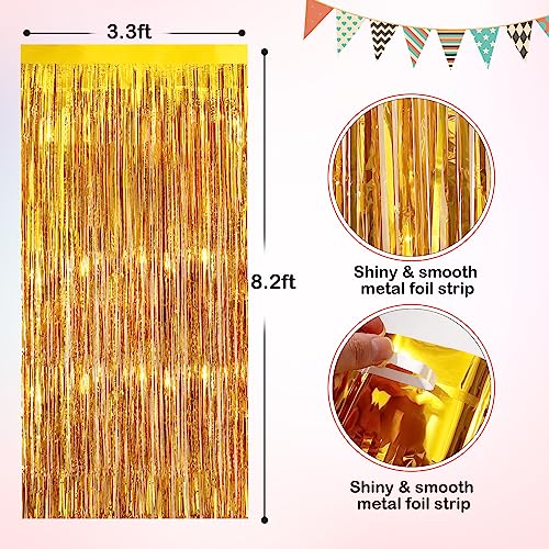 Gold Metallic Tinsel Foil Fringe Curtains, 2 Pack 3.3x8.3 Feet Party Streamer Curtains for Birthday Party Decorations, Halloween Decor, Foil Curtain Backdrop for Bachelorette Party - color: Gold, size: 2 Pack