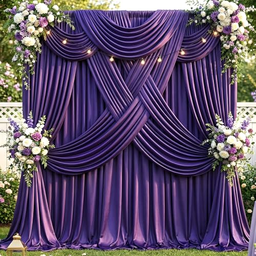 20ft×12ft Deep Purple Backdrop Curtains for Wedding Parties, 4 Panels Wrinkle Free Polyester Photo Backdrop Drapes Back Drop Cloth for Birthday Photography Background - color: Deep Purple, size: W5' x H12'(4 panels)