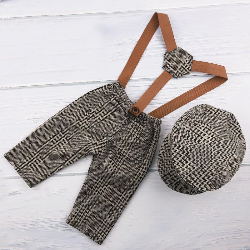 Newborn Baby Boy Suspender Pants Photo Outfits Gentleman Photography Outfit Girl - color: Brown5