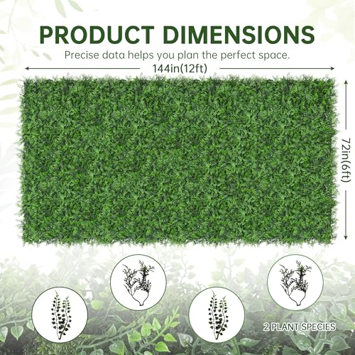 Artificial Green Wall Panels: 6FTx12FT Boxwood Hedge Green Wall Decor Backdrop, UV-Anti Faux Greenery Plant Wall for Privacy Fence Screen Outdoor Indoor Wedding,Backyard, Garden Home Decor - size: 6FTx12FT