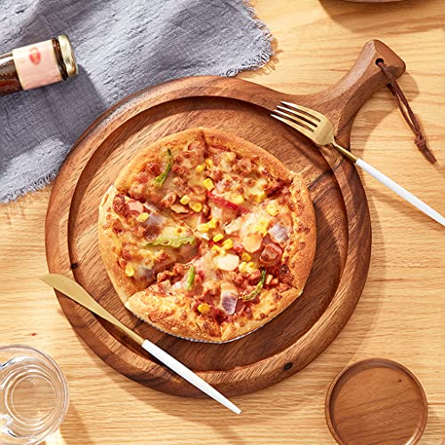 Premium Mini Pizza & Cheese Cutting Board Set - Wooden Board with Handle & Lip for Kitchen, Ideal for Slicing Meat, Bread & Vegetables (Natural Wood Color)