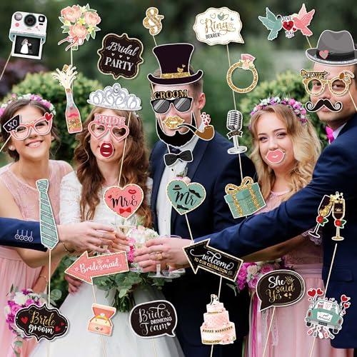 36 PCS Wedding Photo Booth Props Party Supplies Selfie SignsHoliday Picture Decorations Photo Booth Props for Weeding Party Favors Pose Sign Kit Fun for Party