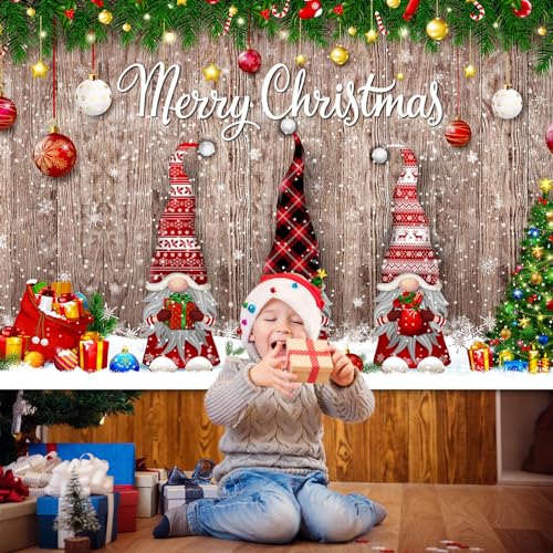 Irenare Christmas Backdrop Merry Christmas Banner Party Decoration Xmas Photography Background Photo Props for Winter Holiday New Year Eve Family Party Decoration Supplies(Gnome) - style: Gnome