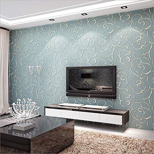Q QIHANG Modern Minimalist Embossed 3D Rose Flower Non-Woven Wallpaper Light Blue Color Non-self Adhesive Wallpaper 0.53m x 10m=5.3㎡ - color: Light Blue