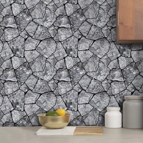 COMSTICKC 3D Faux Stone Wall Panel Peel and Stick Wall Tiles, 10 Pcs of 12"X12", Ultra-Light Thin PVC Rock Adhesive Fake Stone Wallpaper Paneling Backsplash Interior Decor, Dark Gray - color: Dark Gray